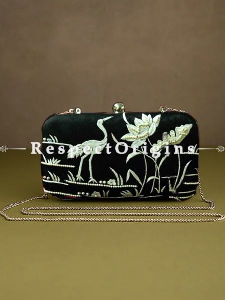 Black Parsi Gara Embroidery Clutch with Rose Spray pattern and Hard  Purse With Detachable Metal Strap; u602075863_New_db.com