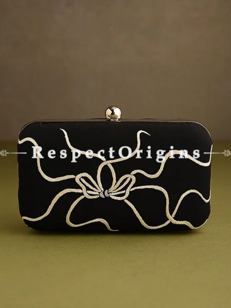 Black Parsi Gara Embroidery Clutch with Bows and Baskets pattern and Hard  Purse With Detachable Metal Strap; u602075863_New_db.com