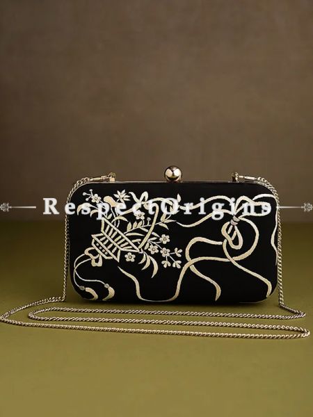 Black Parsi Gara Embroidery Clutch with Bows and Baskets pattern and Hard  Purse With Detachable Metal Strap; u602075863_New_db.com