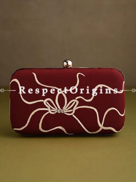 Red Parsi Gara Embroidery Clutch with Bows and Baskets pattern and Hard  Purse With Detachable Metal Strap; u602075863_New_db.com