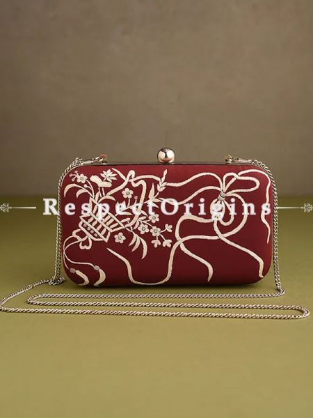 Red Parsi Gara Embroidery Clutch with Bows and Baskets pattern and Hard  Purse With Detachable Metal Strap; u602075863_New_db.com
