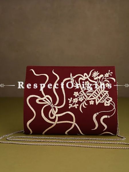 Red Parsi Gara Embroidery Clutch with Bows and Baskets pattern and Hard  Purse With Detachable Metal Strap; u602075863_New_db.com