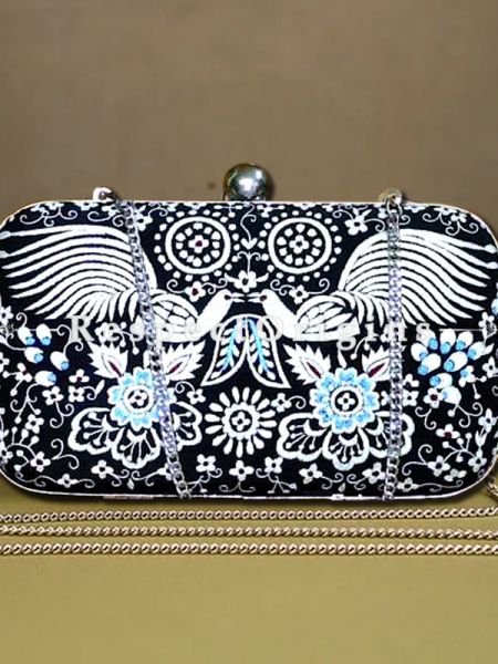 Black Parsi Gara Embroidery Clutch with Peacock pattern and Hard  Purse With Detachable Metal Strap; u602075863_New_db.com