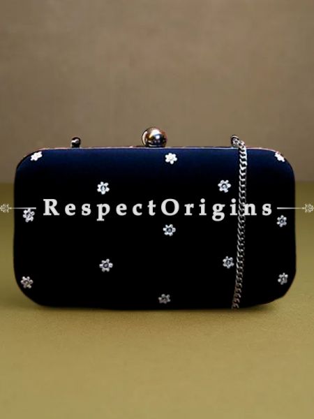 Black Parsi Gara Embroidery Clutch with White flower trellis pattern and Hard  Purse With Detachable Metal Strap; u602075863_New_db.com