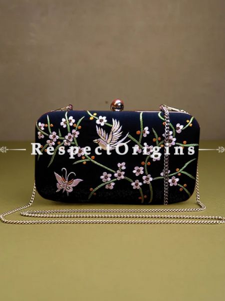 Red Parsi Gara Embroidery Clutch with Flying bird pattern and Hard  Purse With Detachable Metal Strap; u602075863_New_db.com