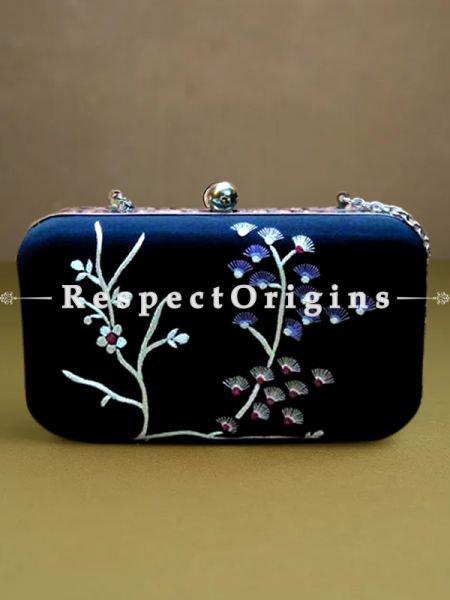 Black Parsi Gara Embroidery Clutch with Crane pattern and Hard  Purse With Detachable Metal Strap; u602075863_New_db.com