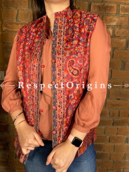 Charismatic Floral Design Formal Ladies Designer Detailing Jamavar Red Jacket in Cotton Silk Blend; Silken Lining; u602075863_New_db.com