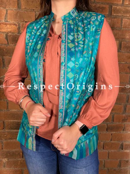 Beauteous Floral Design Formal Ladies Designer Detailing Jamavar Blue Jacket in cotton silk Blend; Silken Lining; u602075863_New_db.com