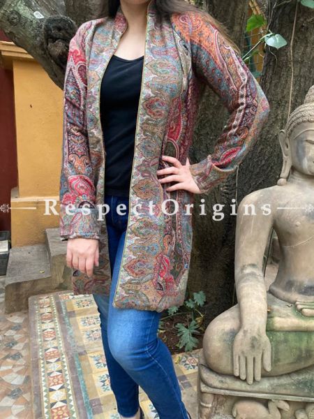 Red and Blue Floral Design Formal Ladies Designer Detailing Jamavar Jacket in cotton silk Blend; Silken Lining; u602075863_New_db.com