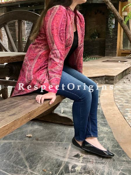 Pink Coloured Floral Design Formal Ladies Designer Detailing Jamavar Jacket in Cotton Silk Blend; Silken Lining; u602075863_New_db.com