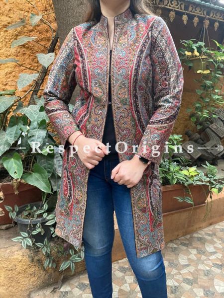 Stunning Floral Design Formal Ladies Designer Detailing Multi-Coloured Jamavar Jacket in Cotton Silk Blend; Silken Lining; u602075863_New_db.com