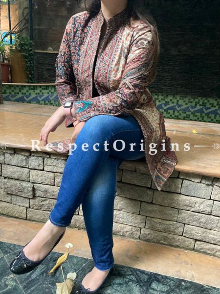 Gorgeous Floral Design Formal Ladies Designer Detailing Jamavar Multi-coloured Jacket in Cotton Silk Blend; Silken Lining; u602075863_New_db.com