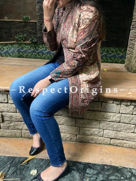 Gorgeous Floral Design Formal Ladies Designer Detailing Jamavar Multi-coloured Jacket in Cotton Silk Blend; Silken Lining; u602075863_New_db.com