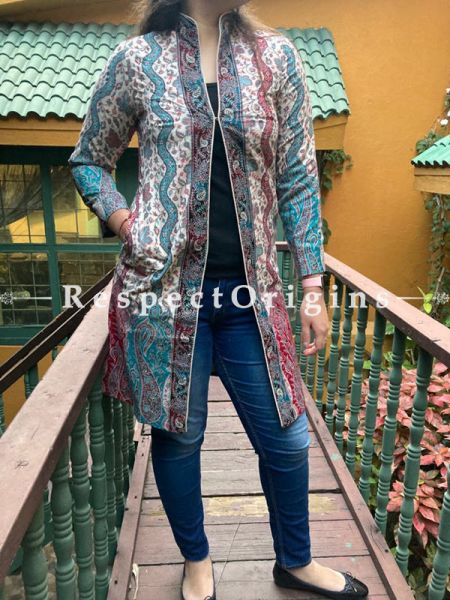 Graceful Floral Design Formal Ladies Designer Detailing Jamavar Multi-Coloured Jacket in Cotton Silk Blend; Silken Lining; u602075863_New_db.com
