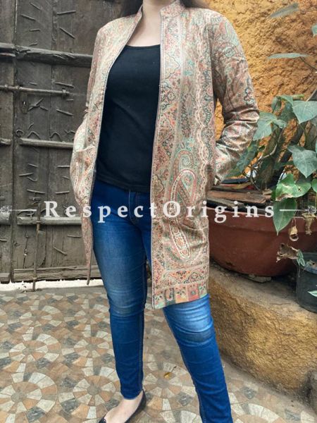 Multi-Coloured Floral Design Formal Ladies Designer Detailing Jamavar Jacket in Cotton Silk Blend; Silken Lining; u602075863_New_db.com