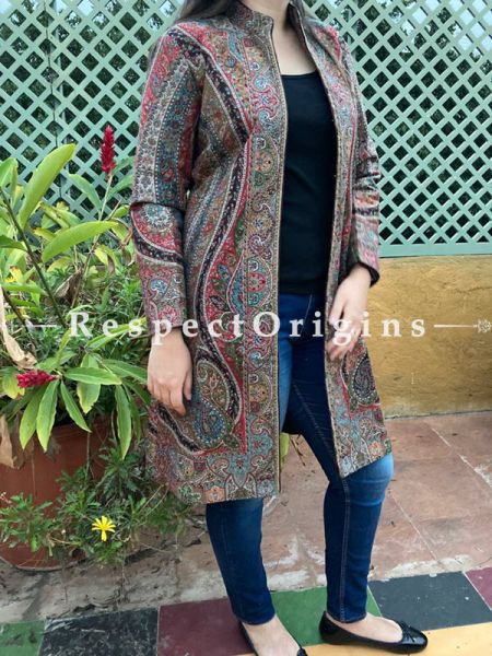 Lovely Floral Design Formal Ladies Designer Detailing Jamavar Multi-Coloured Jacket in Cotton Silk Blend; Silken Lining; u602075863_New_db.com