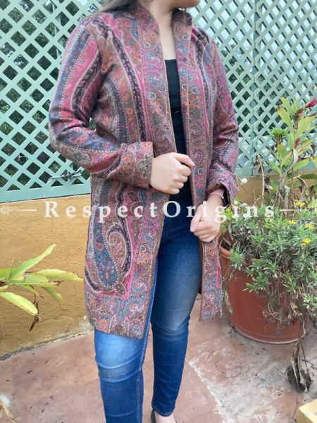 Pink-Purple Base Floral Design Formal Ladies Designer Detailing Jamavar Jacket in Cotton Silk Blend; Silken Lining; u602075863_New_db.com
