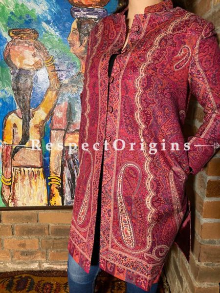 Classy Floral Design Formal Ladies Designer Detailing Pink Jamavar Jacket in cotton silk Blend; Silken Lining; u602075863_New_db.com
