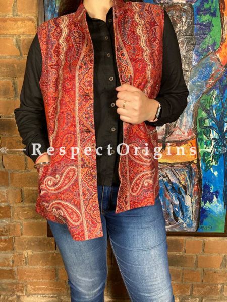 Red Floral Design Formal Ladies Designer Detailing Jamavar Jacket in cotton silk Blend; Silken Lining; u602075863_New_db.com