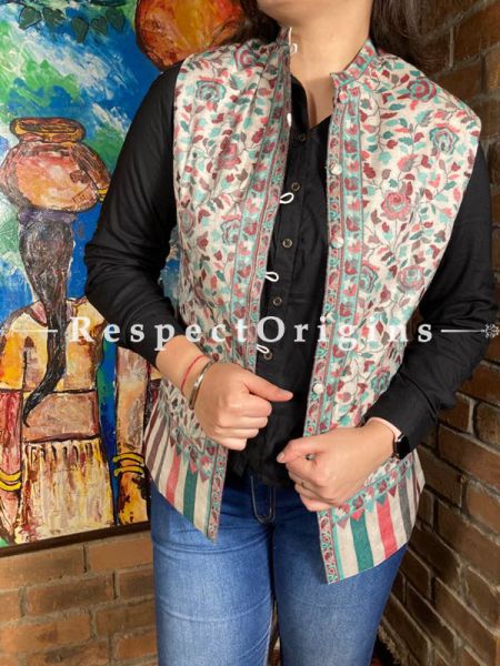 Cream Floral Design Formal Ladies Designer Detailing Jamavar Jacket in Cotton Silk Blend; Silken Lining; u602075863_New_db.com