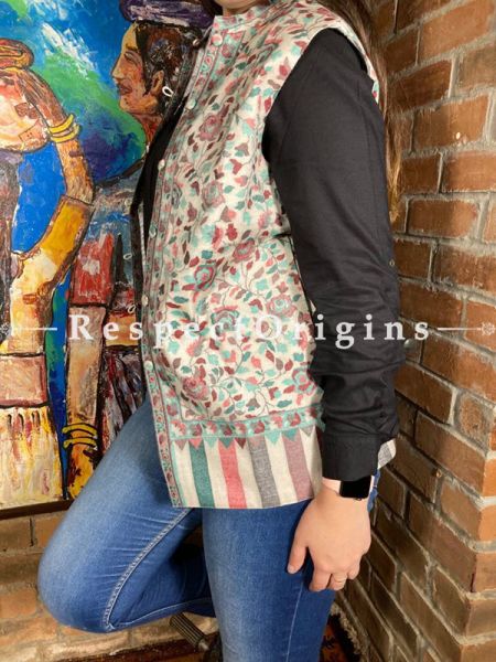 Cream Floral Design Formal Ladies Designer Detailing Jamavar Jacket in Cotton Silk Blend; Silken Lining; u602075863_New_db.com