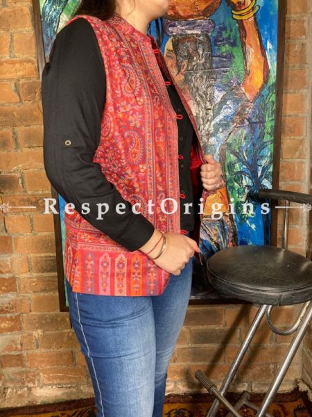 Beautiful Red Floral Design Formal Ladies Designer Detailing Jamavar Jacket in Cotton Silk Blend; Silken Lining; u602075863_New_db.com