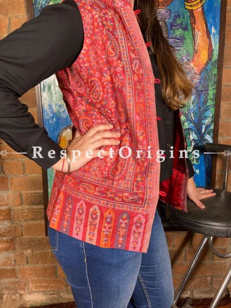 Beautiful Red Floral Design Formal Ladies Designer Detailing Jamavar Jacket in Cotton Silk Blend; Silken Lining; u602075863_New_db.com