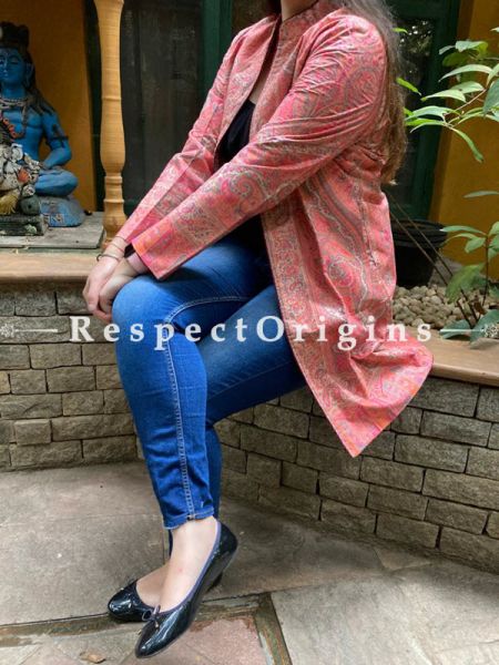 Beautiful Floral Design Formal Ladies Designer Detailing Peach Jamavar Jacket in cotton silk Blend; Silken Lining; u602075863_New_db.com