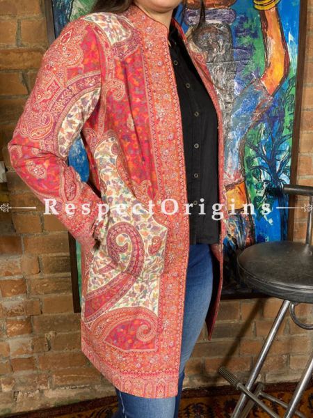 Pleasing Red Floral Design Formal Ladies Designer Detailing Jamavar Jacket in Cotton Silk Blend; Silken Lining; u602075863_New_db.com
