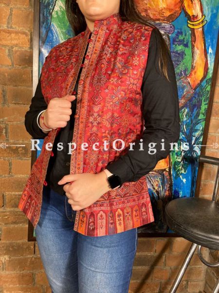Eligant Floral Design Formal Ladies Designer Detailing Jamavar Red Jacket in Cotton Silk Blend; Silken Lining; u602075863_New_db.com