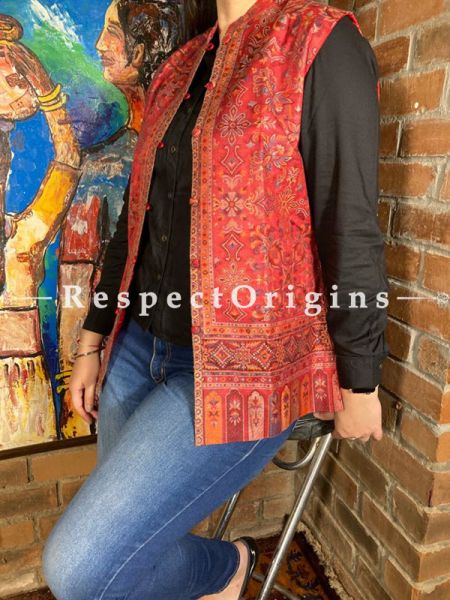 Eligant Floral Design Formal Ladies Designer Detailing Jamavar Red Jacket in Cotton Silk Blend; Silken Lining; u602075863_New_db.com