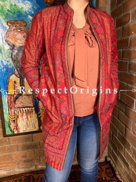 Marvellous Red Floral Design Formal Ladies Designer Detailing Jamavar Jacket in Cotton Silk Blend; Silken Lining; u602075863_New_db.com
