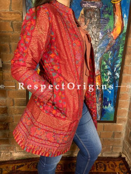 Marvellous Red Floral Design Formal Ladies Designer Detailing Jamavar Jacket in Cotton Silk Blend; Silken Lining; u602075863_New_db.com
