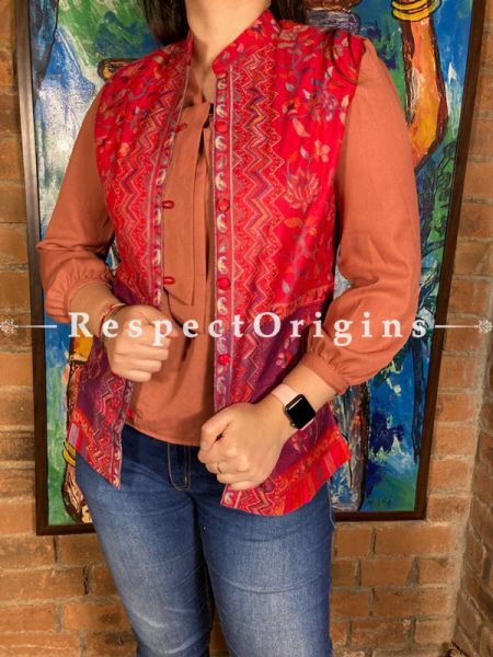 Beauteous Floral Design Formal Ladies Designer Detailing Jamavar Red Jacket in cotton silk Blend; Silken Lining; u602075863_New_db.com