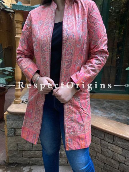 Beautiful Floral Design Formal Ladies Designer Detailing Peach Jamavar Jacket in cotton silk Blend; Silken Lining; u602075863_New_db.com