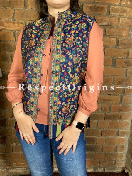 Charming Floral Design Formal Ladies Designer Detailing Jamavar Violet Jacket in Cotton Silk Blend; Silken Lining; u602075863_New_db.com