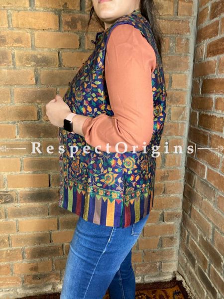 Charming Floral Design Formal Ladies Designer Detailing Jamavar Violet Jacket in Cotton Silk Blend; Silken Lining; u602075863_New_db.com