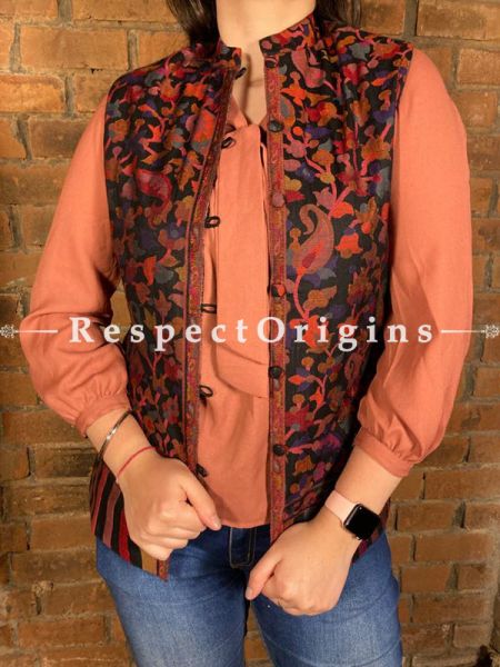 Charming Floral Design Formal Ladies Designer Detailing Jamavar Black Jacket in Cotton Silk Blend; Silken Lining; u602075863_New_db.com