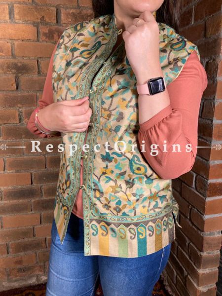 Glamorous Floral Design Formal Ladies Designer Detailing Jamavar Cream Jacket in Cotton Silk Blend; Silken Lining; u602075863_New_db.com