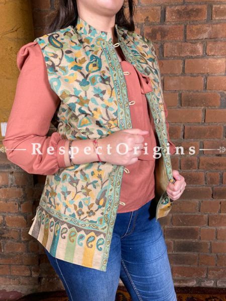 Glamorous Floral Design Formal Ladies Designer Detailing Jamavar Cream Jacket in Cotton Silk Blend; Silken Lining; u602075863_New_db.com