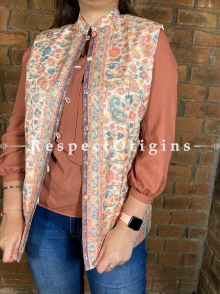 Charismatic Floral Design Formal Ladies Designer Detailing Jamavar Cream Jacket in Cotton Silk Blend; Silken Lining; u602075863_New_db.com