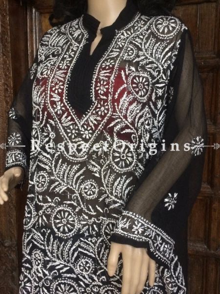 Buy Black Georgette Long Kurti; White Chikankari Embroidery at com