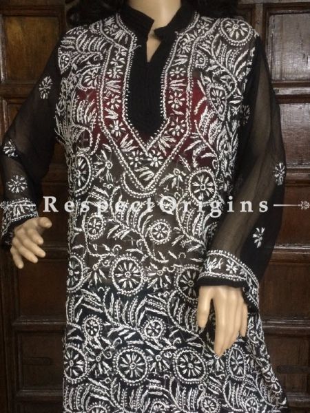 Buy Black Georgette Long Kurti; White Chikankari Embroidery at com