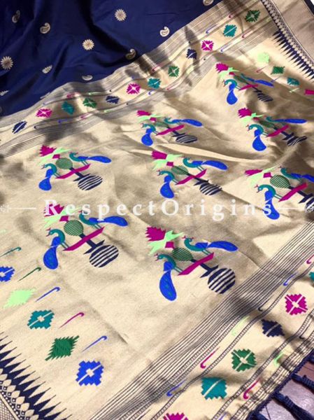 Navy Blue Full Weaving And AttractiveKanchipuram Pure Silk Saree WithWeaving Work Blouse.; u602075863_New_db.com