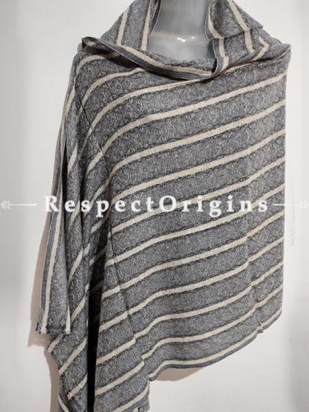 Unisex Men or Women's Grey-White Lined Woollen Shawl Stole Throw Blanket Gift; u602075863_New_db.com