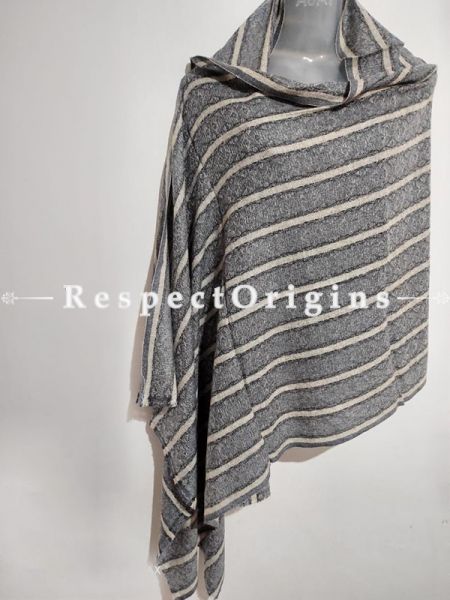 Unisex Men or Women's Grey-White Lined Woollen Shawl Stole Throw Blanket Gift; u602075863_New_db.com