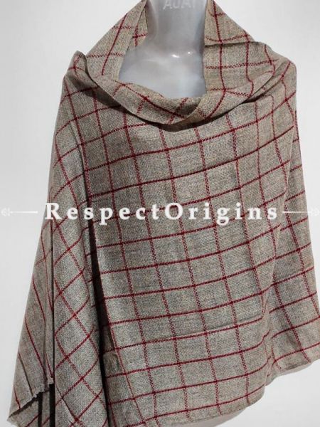 Unisex Men or Women's Red Checked on Grey Woollen Shawl Stole Throw Blanket Gift; u602075863_New_db.com