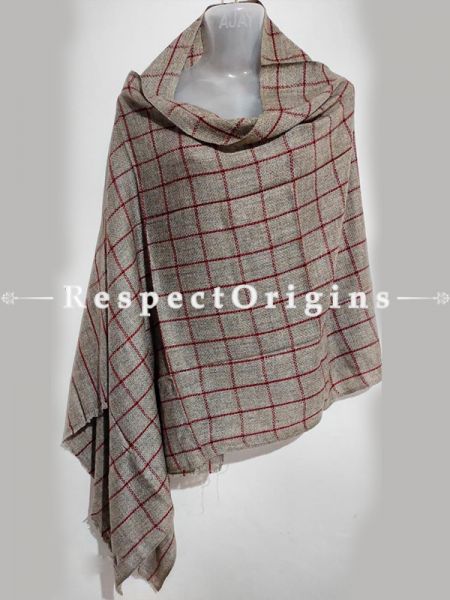 Unisex Men or Women's Red Checked on Grey Woollen Shawl Stole Throw Blanket Gift; u602075863_New_db.com