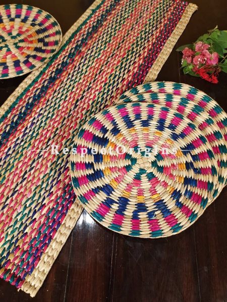 Buy Hand-braided Organic Kauna Grass Table Runner, Mats and Napkin Rings in a Multicoloured Set of 6; Eco-friendly at u602075863_New_db
