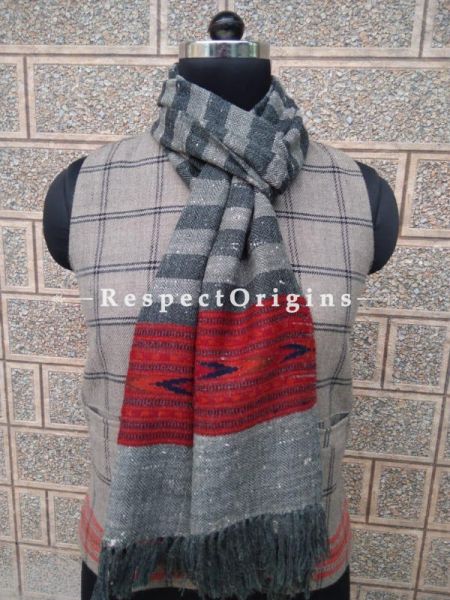 Grey Pure wool Unisex Himalayan Kullu Scarf for Men and Women; u602075863_New_db.com